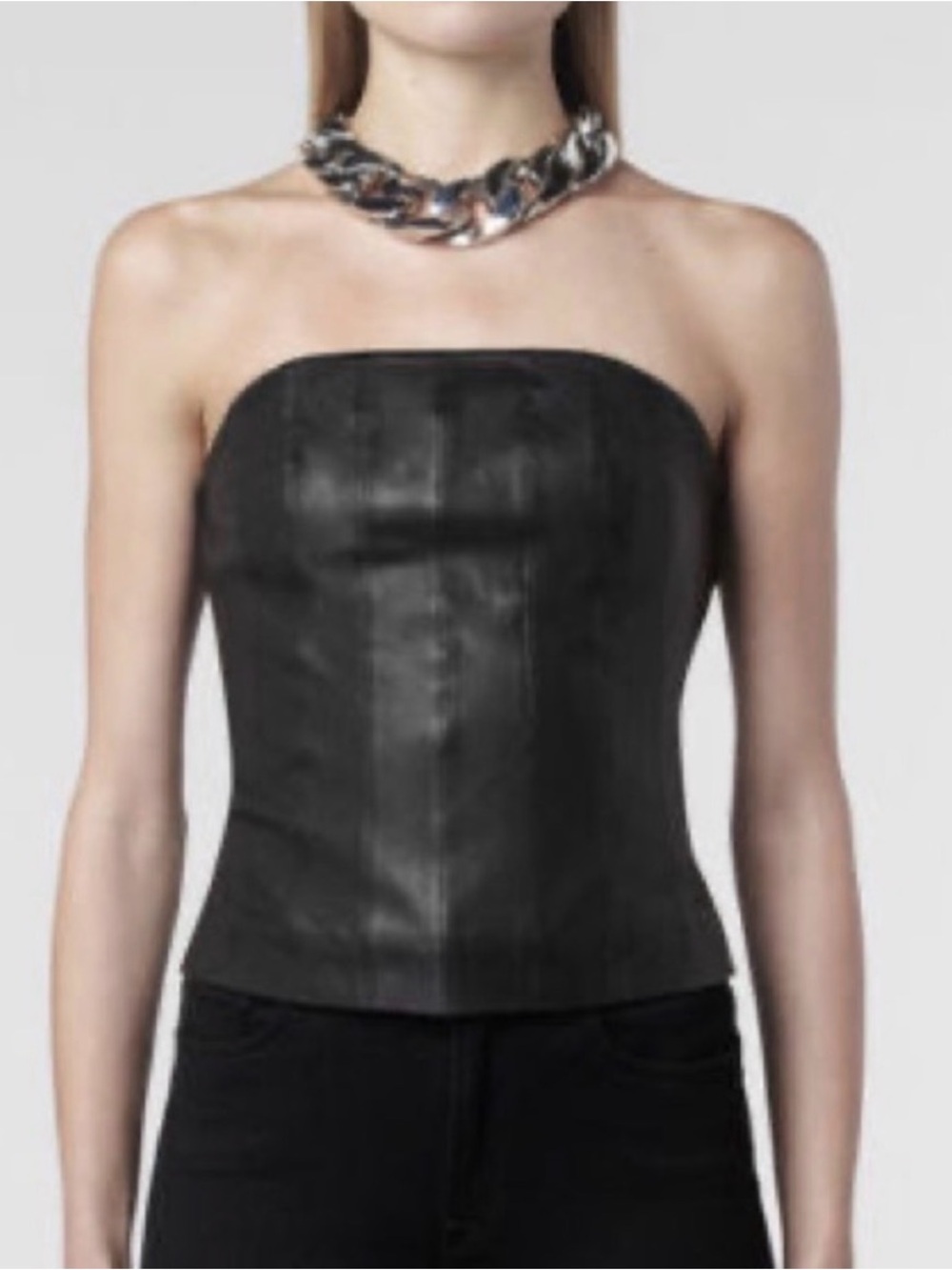 Women's Black Faux Leather Striped Corset Top